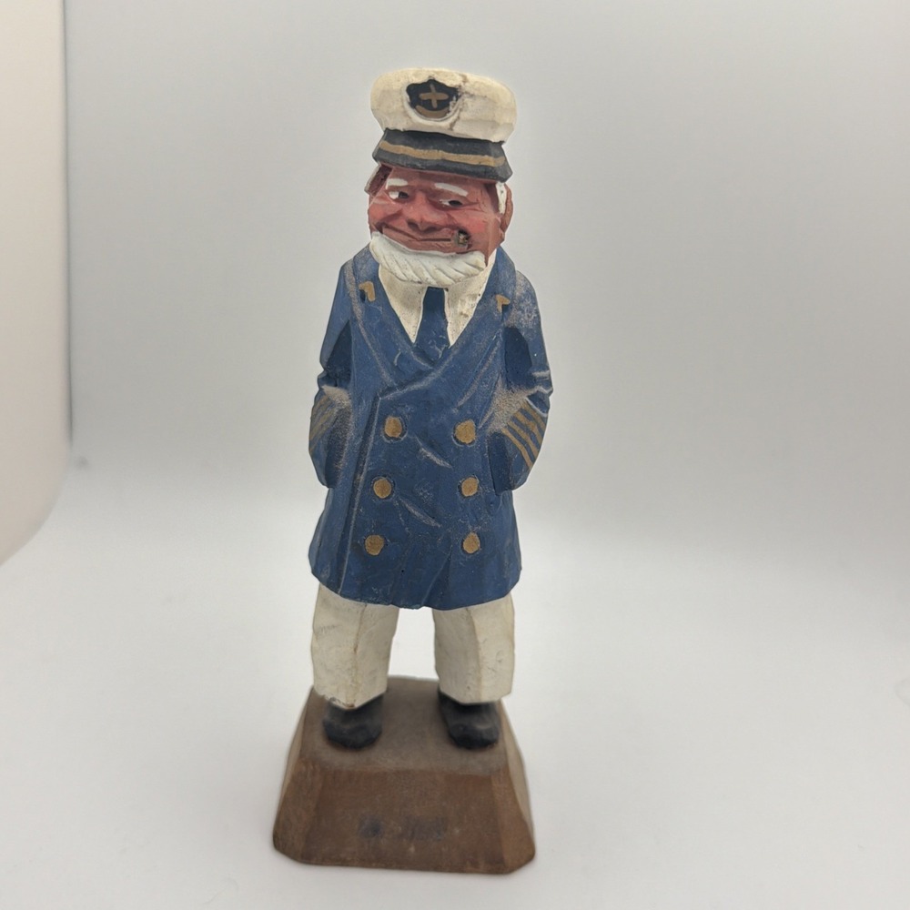 Hand Carved Wooden Sea Captain Nautical Figure - Folk Art 6.5" Vintage *READ